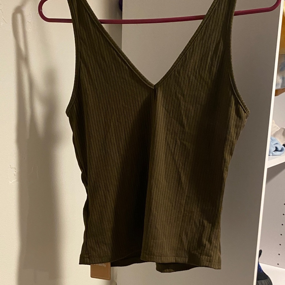 Olive Ribbed V-Neck Camisole